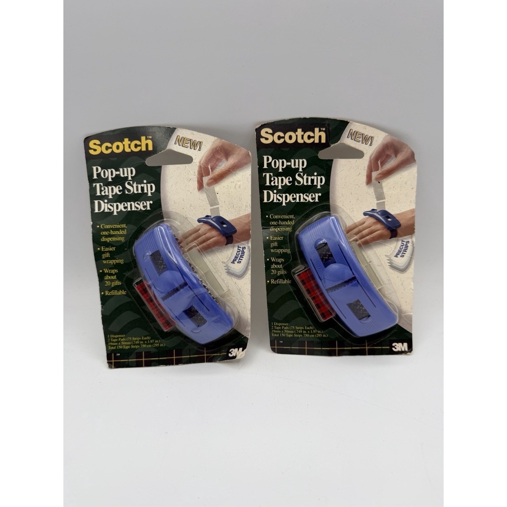 2 Scotch Pop-Up Tape Dispenser Wrist Bracelet 1-Hand Pre Cut With 2 Refills 1997